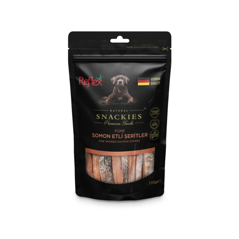 Reflex Snackies Füme Somon Etli Şeritler 170g - Kediler için lezzetli ve besleyici balıklı atıştırmalık