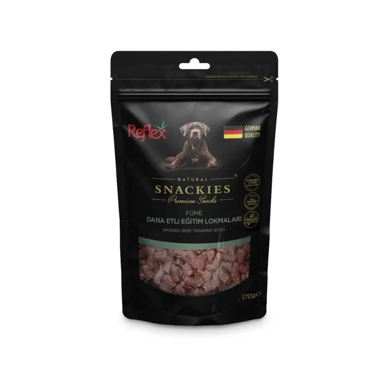Reflex Snackies füme dana etli köpek eğitim lokmaları 170g, küçük ve lezzetli ödül maması