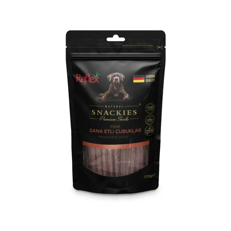 Reflex Snackies Füme Dana Etli Çubuklar 170g - Köpekler için lezzetli et bazlı ödül maması