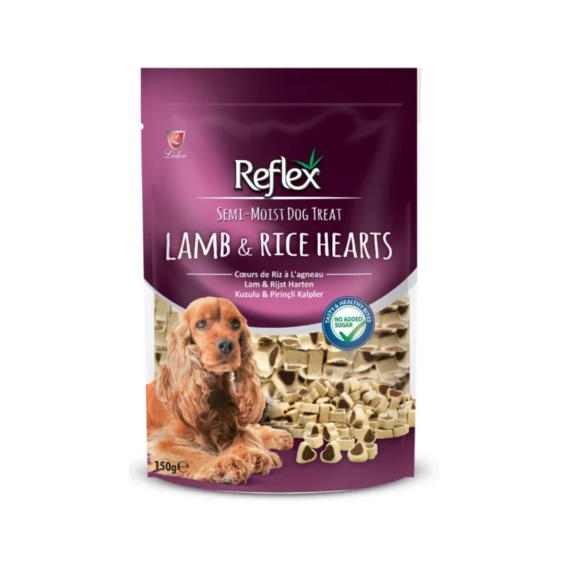 Reflex Semi-Moist Kuzulu Pirinçli Kalpler Ödül Maması 150g - Köpekler için yumuşak kalp şekilli lezzetli ödül maması