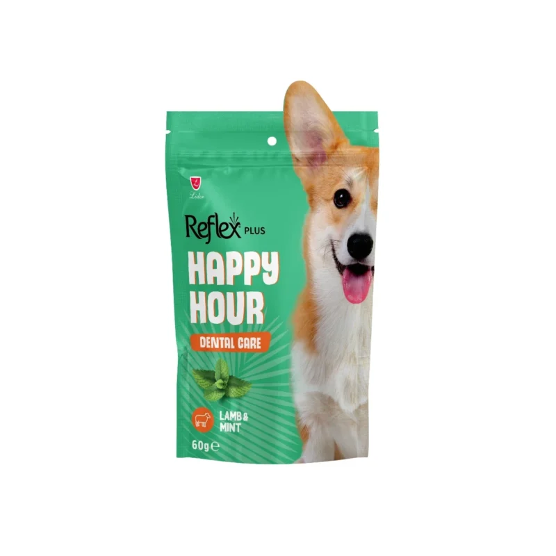 Reflex Plus Happy Hour ağız ve diş sağlığı destekleyici köpek ödülü 60 g, sağlıklı dişler için lezzetli atıştırmalık