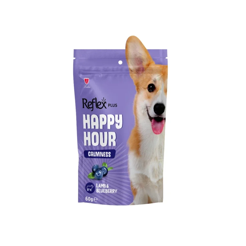Reflex Plus Happy Hour sakinleşmeyi destekleyici köpek ödülü 60g, stres giderici doğal köpek maması