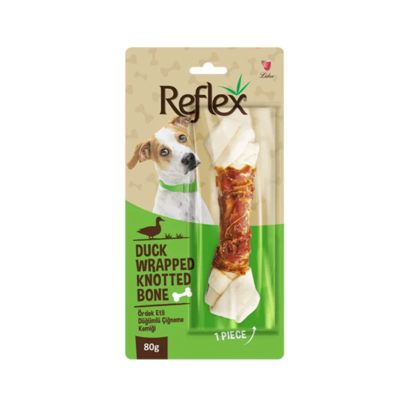 Reflex ördek etli düğümlü tek parça çiğneme kemiği 80g, köpekler için doğal ve lezzetli atıştırmalık