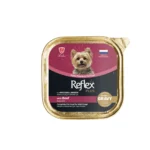 Reflex Plus dana etli köpek maması, mini ve küçük ırklar için soslu et parçacıklı yetişkin köpek konservesi 85g