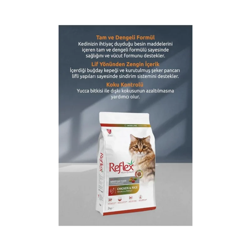 Reflex Gurme Tavuklu Renkli Taneli Yetişkin Kedi Maması 15 kg yakın çekim taneler