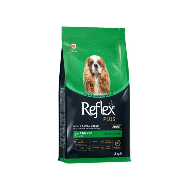 Reflex Plus tavuklu mini ve küçük ırk yetişkin köpek maması 3 kg ambalaj görseli