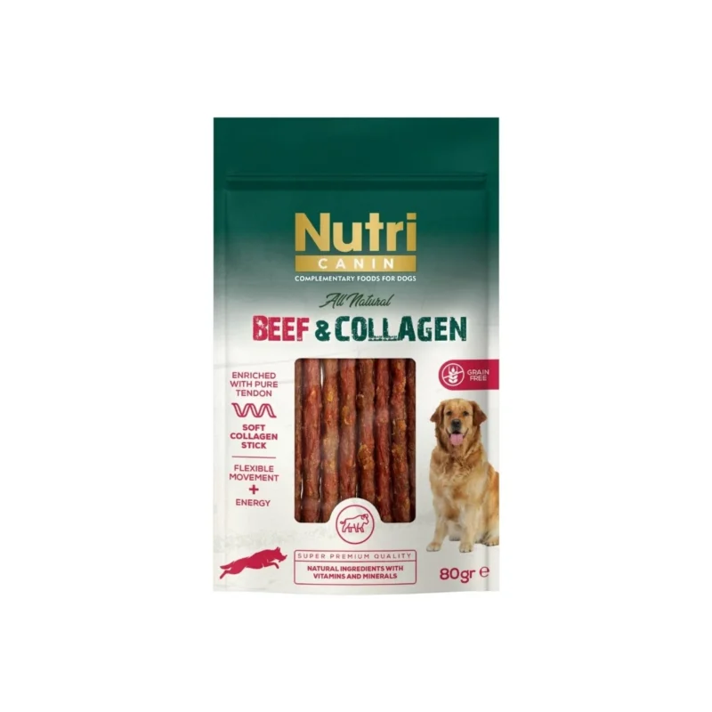 Nutri Canin Beef & Collagen 80g köpek ödülü – biftekli ve kolajenli sağlıklı atıştırmalık