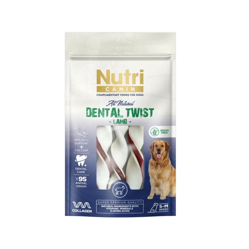 Nutri Canin Dental Twist Kuzu 80g köpek ödül maması - ağız ve diş sağlığını destekleyen spiral şekilli atıştırmalık