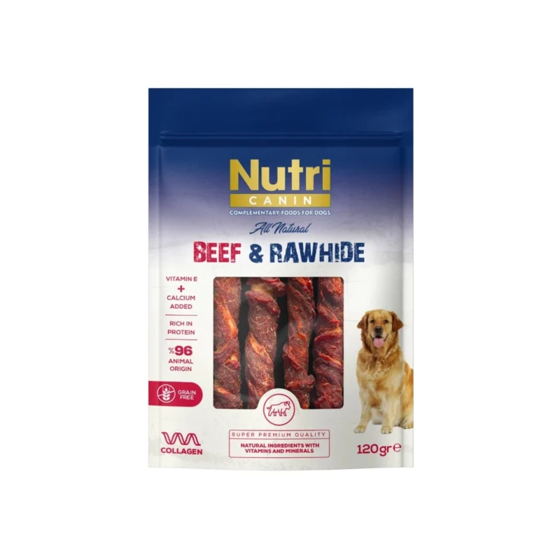 Nutri Canin Rawhide Snack Sığır 120g köpek çiğneme ödülü, doğal hammadde ile üretilmiş sağlıklı atıştırmalık