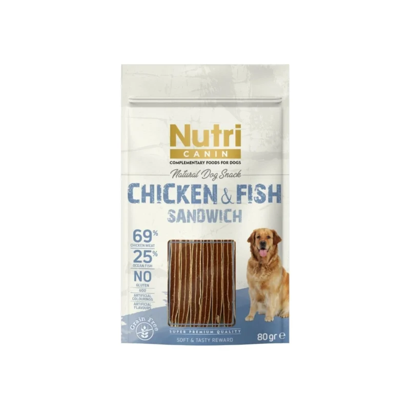Nutri Canin tavuk etli ve okyanus balıklı sandviç köpek ödül maması 80 g, lezzetli ve besleyici atıştırmalık