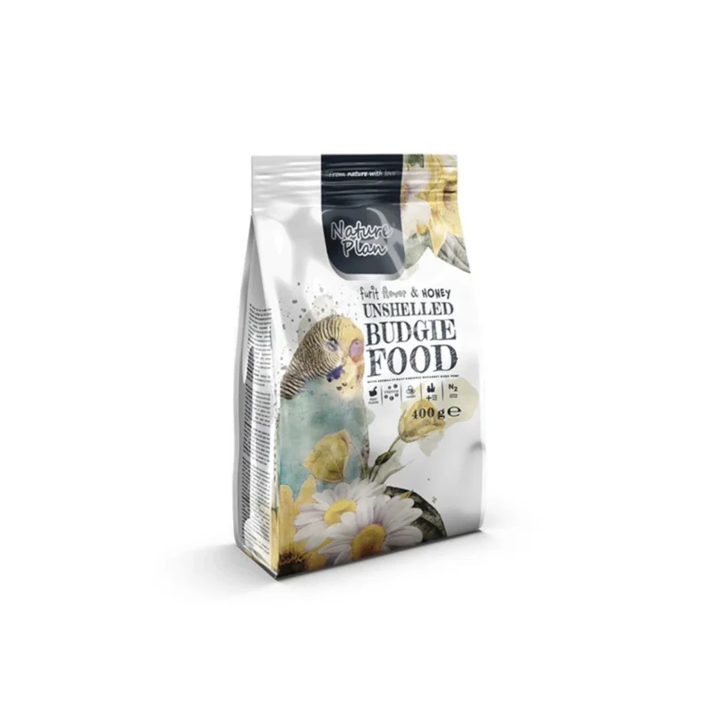 Nature Plan 400g kabuksuz muhabbet kuşu yemi, sağlıklı ve dengeli beslenme için özenle hazırlanmış doğal tahıl karışımı.