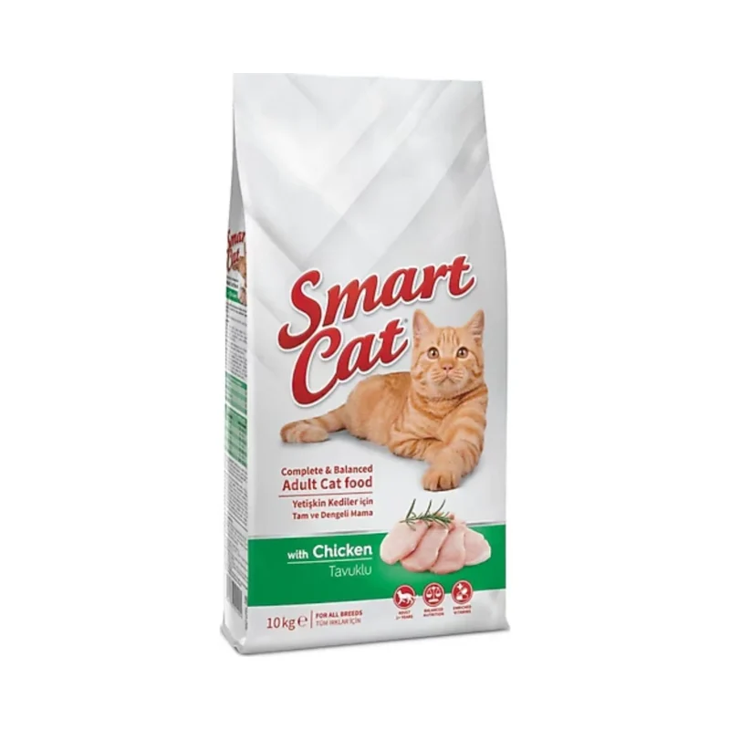 Smart Cat Tavuklu Yetişkin Kedi Maması 10 kg büyük boy paket, yetişkin kediler için dengeli beslenme
