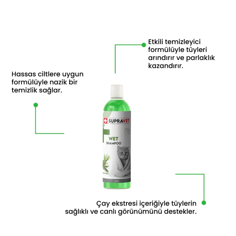 Supravet Çay Özlü Kedi Şampuanı 200 mL – Doğal çay özü içeren nazik kedi bakım şampuanı