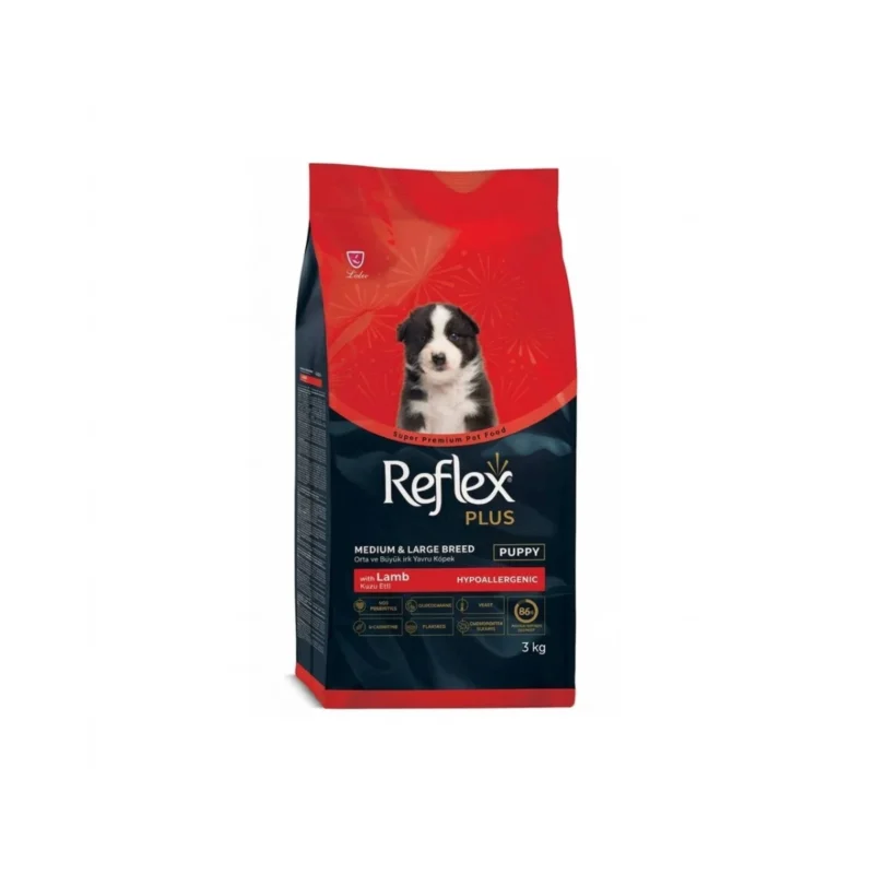 Reflex Plus orta ve büyük ırk yavru köpekler için kuzulu pirinçli köpek maması 3 kg paket görseli