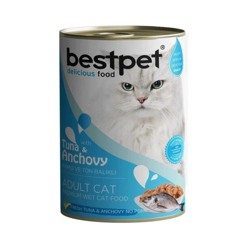 Bestpet ton balıklı hamsili soslu et parçacıklı yetişkin kedi maması 400 g