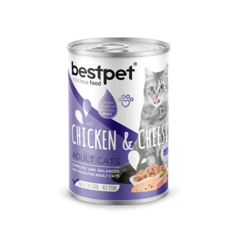Bestpet tavuklu peynirli soslu yetişkin kedi maması 400g, et parçacıklı besleyici ıslak mama