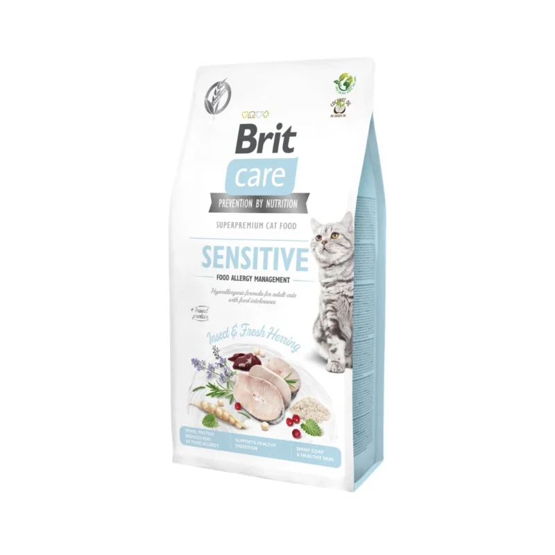 Brit Care Sensitive tahılsız yetişkin kedi maması 7 kg, besin alerjisi yönetimi için özel formül
