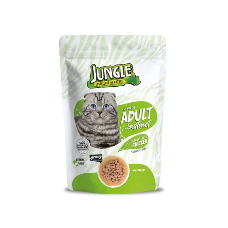 Jungle Kedi Tavuklu Yaş Mama 100g – Taurinli, kalp, göz ve tüy sağlığını destekleyen besleyici kedi maması