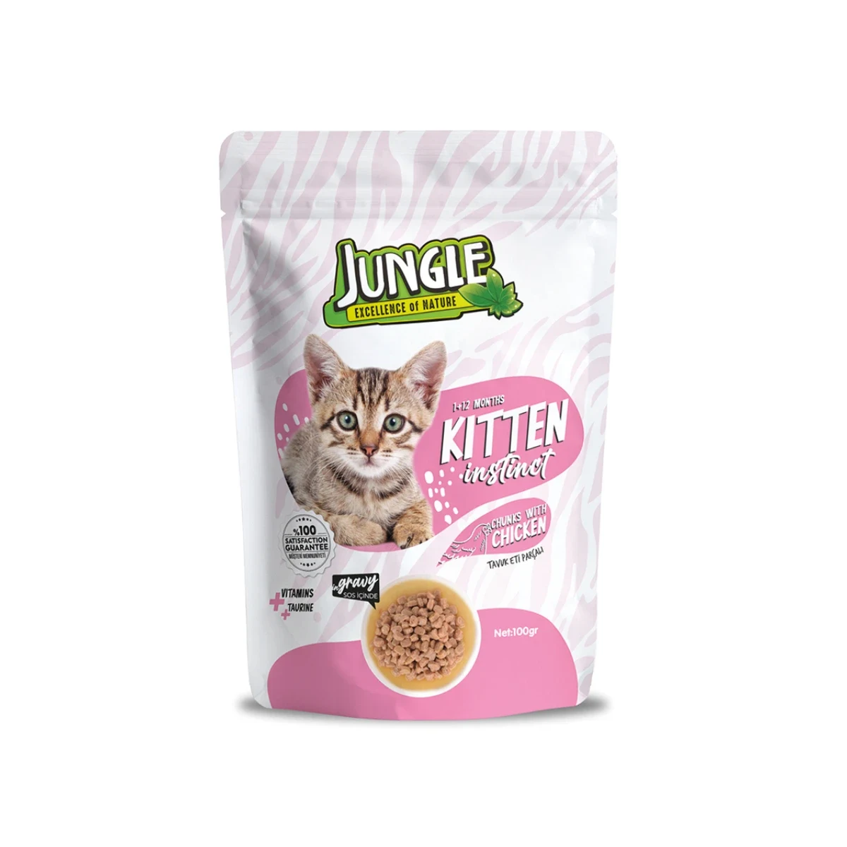 Jungle Yavru Kedi Tavuklu Yaş Mama 100 g Kedi Jungle yavru kedi tavuklu yaş mama 100g, yavru kediler için besleyici ve lezzetli ıslak kedi maması