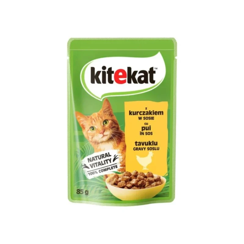 Kitekat yetişkin kediler için tavuklu yaş mama 85 g porsiyon ambalaj