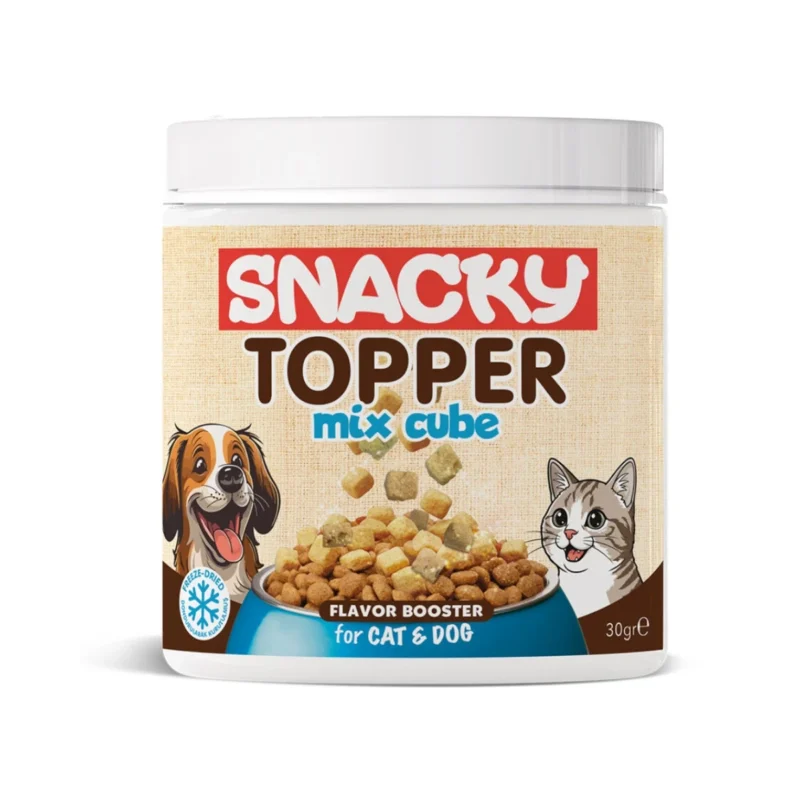 Snacky dondurularak kurutulmuş tavuk etli karışık topper küp 30g, evcil hayvanlar için sağlıklı atıştırmalık