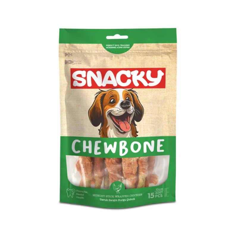 Snacky Munchy Tavuk Sargılı Köpek Ödülü 10'lu 120g paketi, köpekler için lezzetli ve besleyici tavuk sargılı atıştırmalık