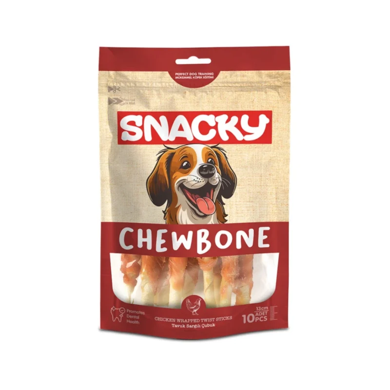 Snacky tavuk sargılı çubuk köpek ödülü 10'lu paket, 13 cm uzunluğunda doğal malzemeli köpek çubuğu 100 g