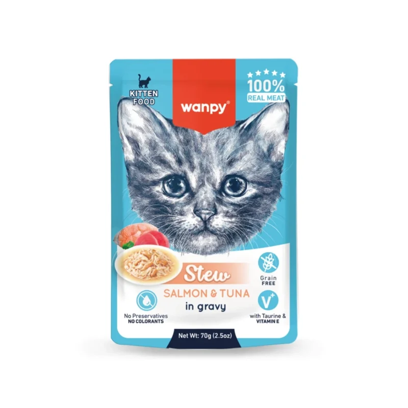 Wanpy Somon ve Ton Balıklı Yaş Kedi Maması 70g - Tahılsız, protein açısından zengin kedi konservesi