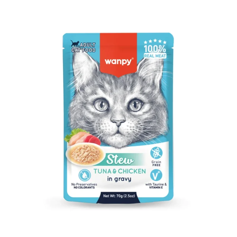 Wanpy ton balık ve tavuklu yaş kedi maması 70 g, kediler için besleyici ve lezzetli ıslak mama