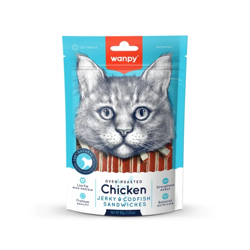 Wanpy tavuklu ve morina balıklı kedi ödülü 80 g, kediler için lezzetli ve besleyici atıştırmalık