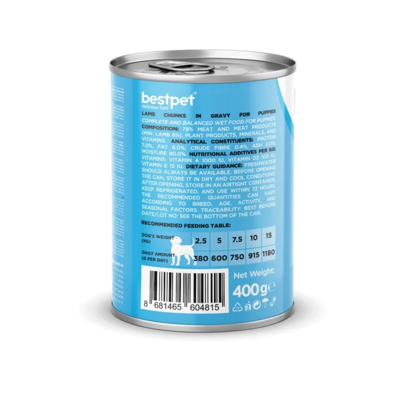Bestpet kuzu etli yavru köpek maması 400g sos içinde et parçacıkları ile besleyici ve lezzetli