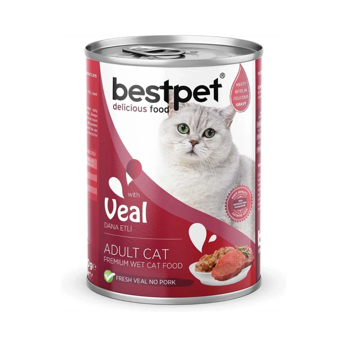 Bestpet sos i&ccedil;inde et par&ccedil;acıklı dana etli kedi maması 400 g, yetişkin kediler i&ccedil;in nemli mama