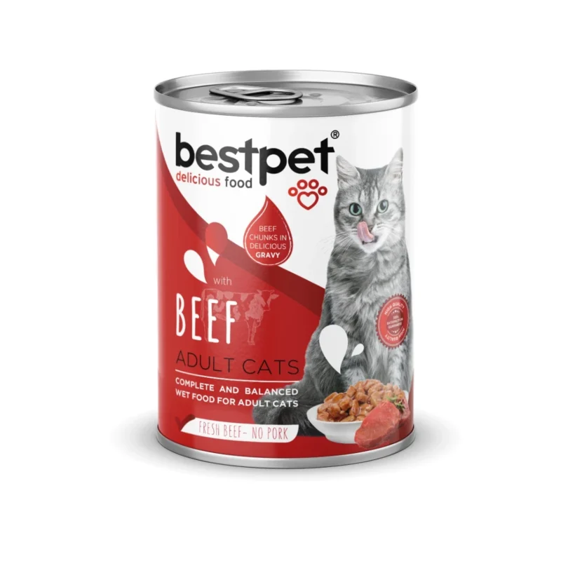 Bestpet sığır etli yetişkin kedi maması, sos içinde et parçacıklı 400 g ambalaj