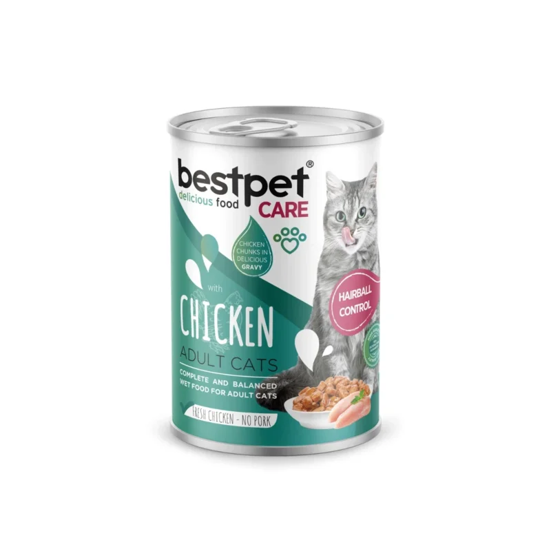 Bestpet tavuklu yetişkin kedi maması, sos içinde et parçacıklı, tüy yumağı kontrolü 400g