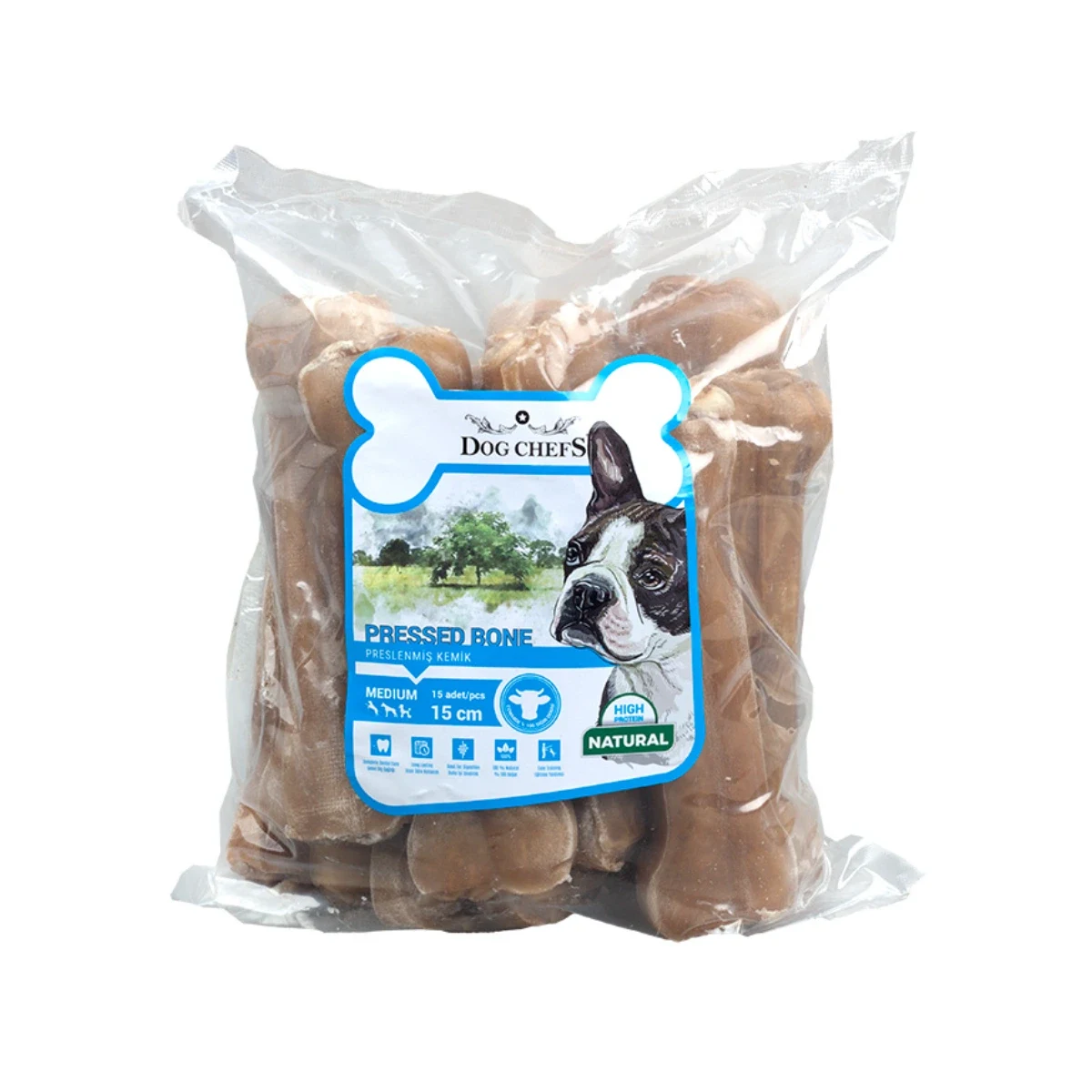 Dog Chefs Kemik Naturel 15 cm Medium, k&ouml;pekler i&ccedil;in doğal &ccedil;iğneme kemiği, 15 adetlik paket