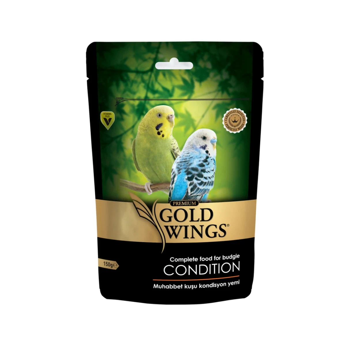 Gold Wings Premium Muhabbet Kuşu Kondisyon Yemi 150 g – Tüy ve Kemik Yapısını Güçlendiren Özel Takviye Ek Besinler Gold Wings Premium Muhabbet Kuşu Kondisyon Yemi 150 g, kuşların sağlıklı gelişimi için özel formül