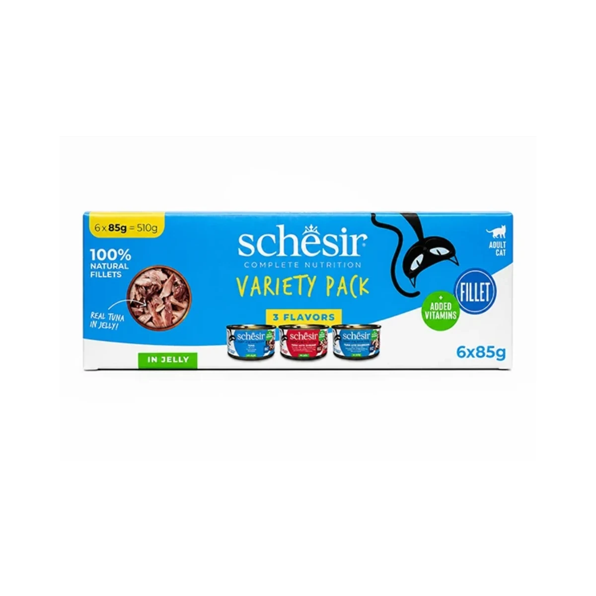 Schesir yetişkin kedi maması 3 lezzet 6x85g paket, 6 al 5 &ouml;de kampanyalı tam mama