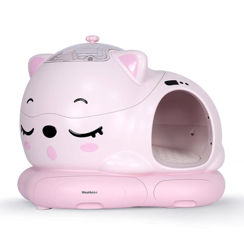 WooHuloo Pro Otomatik Kedi Tuvaleti Sakura Pink – 8 Kediye Kadar Koku Yapmayan Akıllı Temizlik