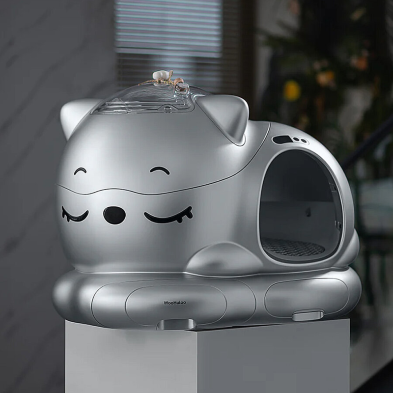 WooHuloo Pro Otomatik Kedi Tuvaleti Cool Silver - Temiz ve Modern Tasarım ile Akıllı Kedi Bakımı