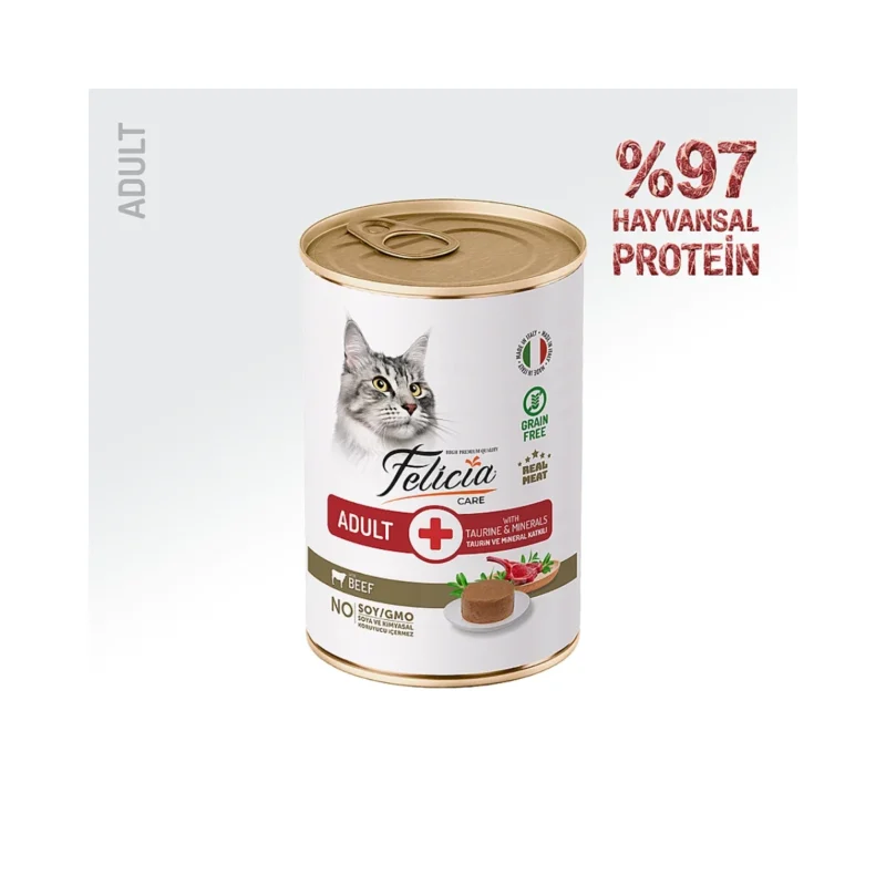 Felicia Dana Etli Yetişkin Kedi Yaş Mama 400 g - Dana etli, besin değeri yüksek kedi konservesi