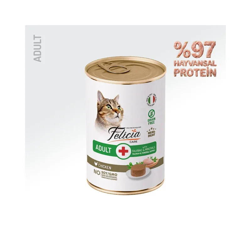 Felicia tahılsız tavuklu yetişkin kedi yaş mama 400 g, doğal içerikli besleyici kedi konservesi