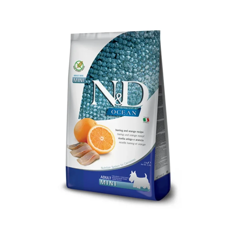 N&D Ocean Mini Yetişkin Köpek Maması Ringa Balığı ve Portakal 2,5 Kg tahılsız küçük ırk köpek maması