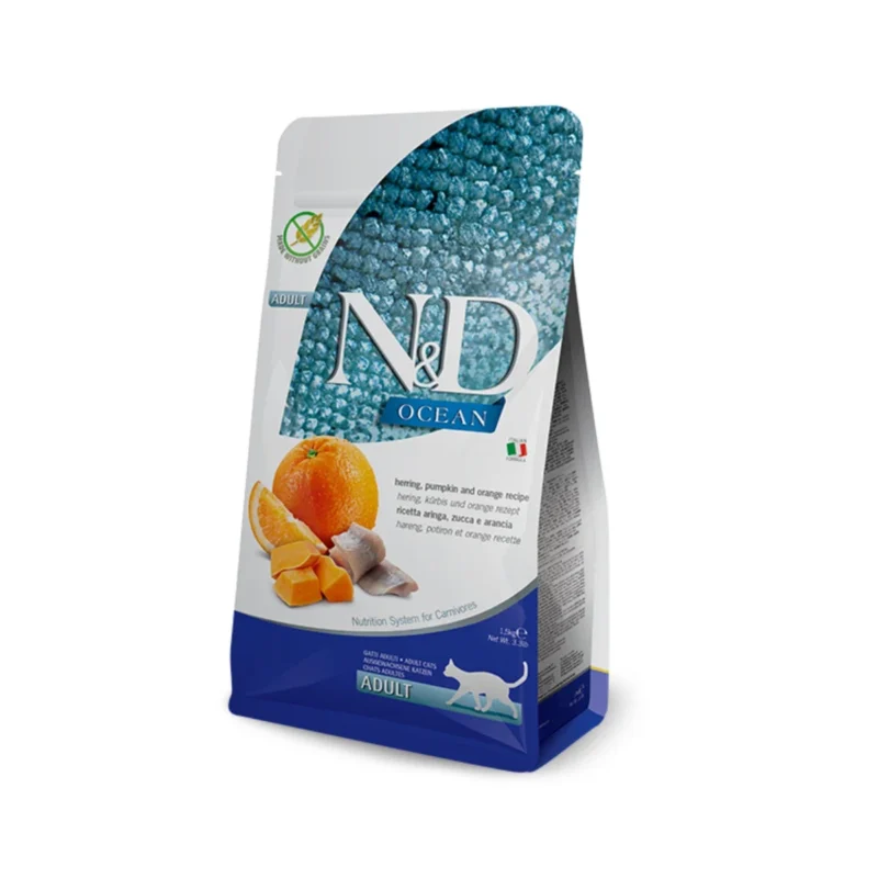 N&D Ocean Yetişkin Kedi Ringa Balığı Balkabağı Portakal 1,5 Kg tahılsız kedi maması