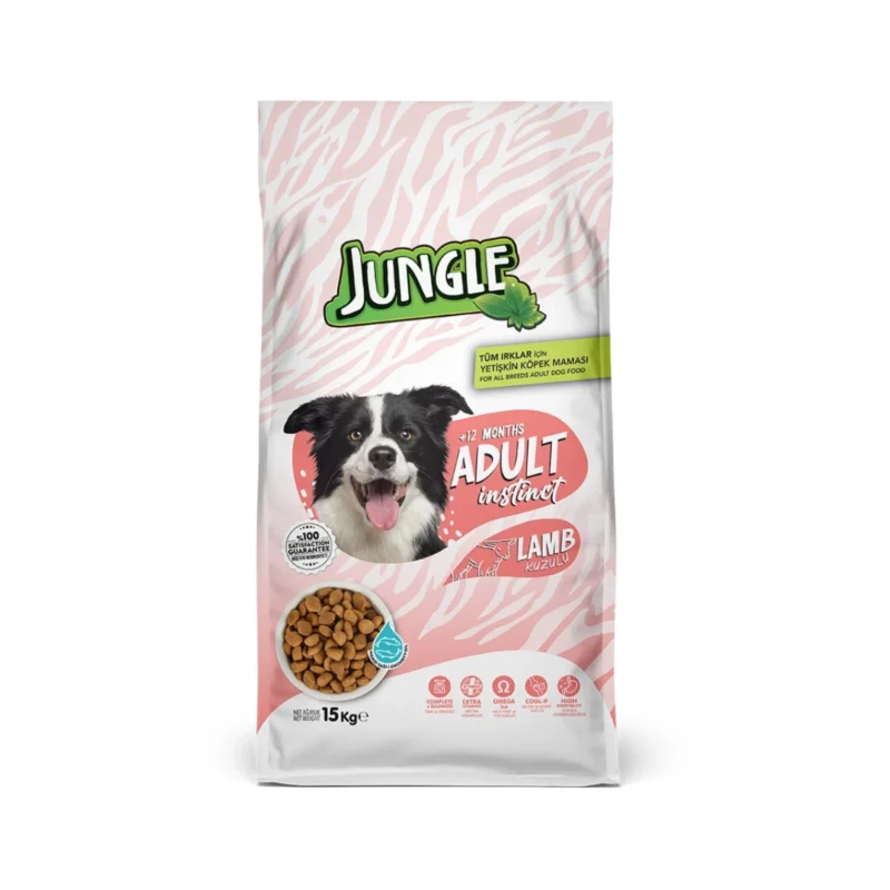 Jungle kuzu etli yetişkin köpek maması 15 kg büyük boy ekonomik paket, doğal ve besleyici formül