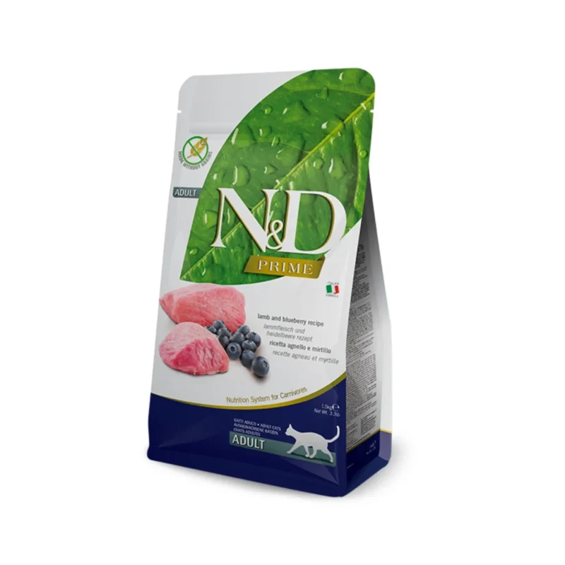 N&D Prime Yetişkin Kedi Kuzu Etli ve Yaban Mersinli Tahılsız Mama 1,5 Kg