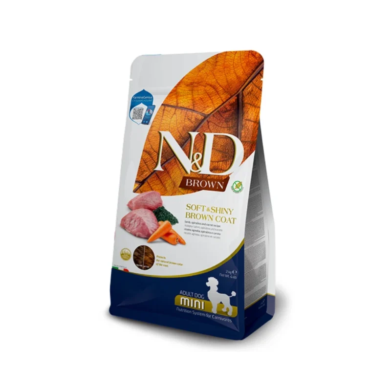 N&D Brown Dog Kuzu, Spirulina ve Havuçlu Yetişkin Mini Irk Köpek Maması 2 Kg