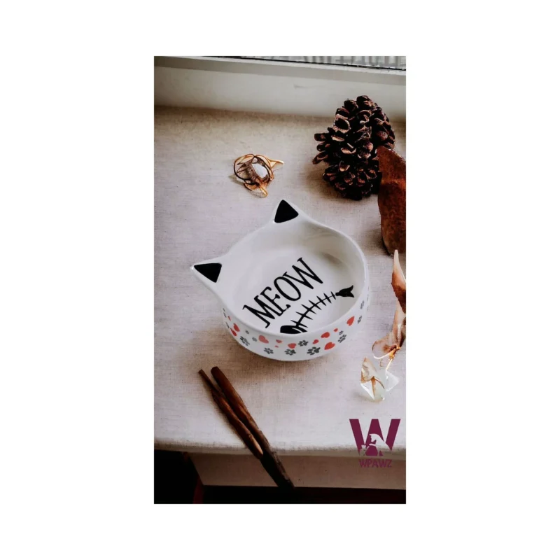 Wpawz Meow 300 mL seramik kedi mama kabı, sağlıklı ve şık beslenme için ideal porselen kase