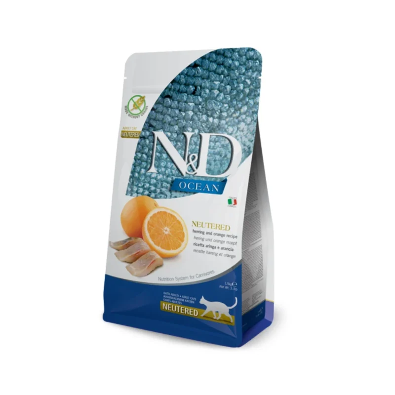 N&D Ocean kısırlaştırılmış yetişkin kedi maması ringa balığı ve portakal içerikli 1,5 kg