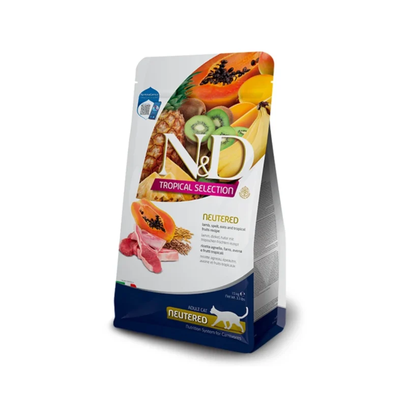 N&D Cat Tropical Selection Kuzu Etli Kısırlaştırılmış Kedi Maması 1,5 Kg tahılsız doğal beslenme