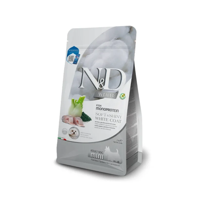 N&D White Mini Yetişkin Köpek Levrek Spirulina Rezene 2 Kg Tahılsız Küçük Irk Köpek Maması
